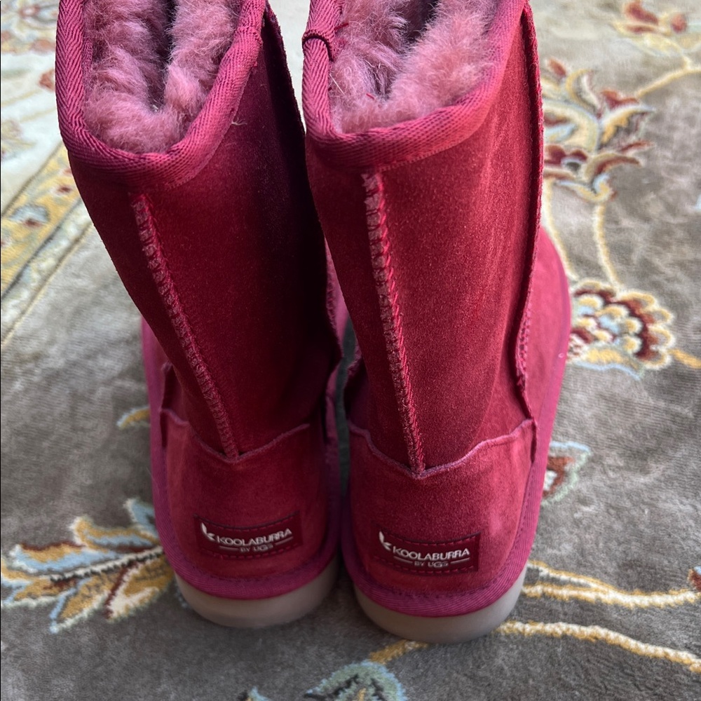Plush-Lined Mid-Calf Winter Boots in Wine Red
